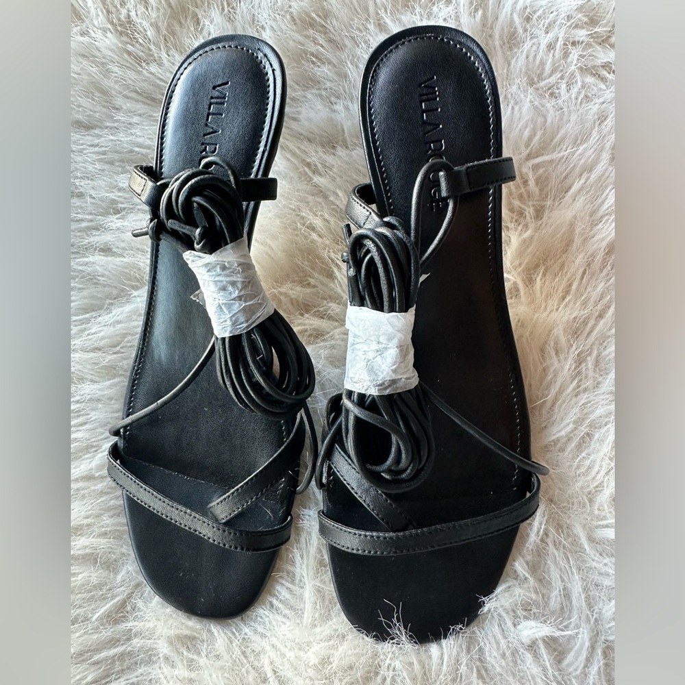 New Villa Rouge DAnnie Black leather Lace-Up Strappy Heeled Sandals low heel 7 - Picture 13 of 16